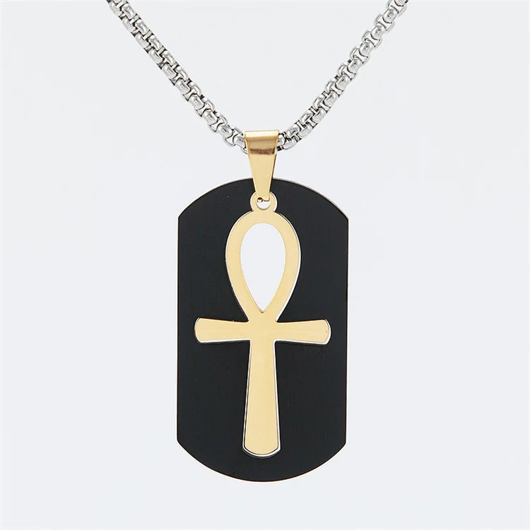 WOUWU Removable Ankh Cross Necklace Men Gold Color Stainless Steel Cut Out Crux Ansata Key Life Egypt Pendant Box Chain