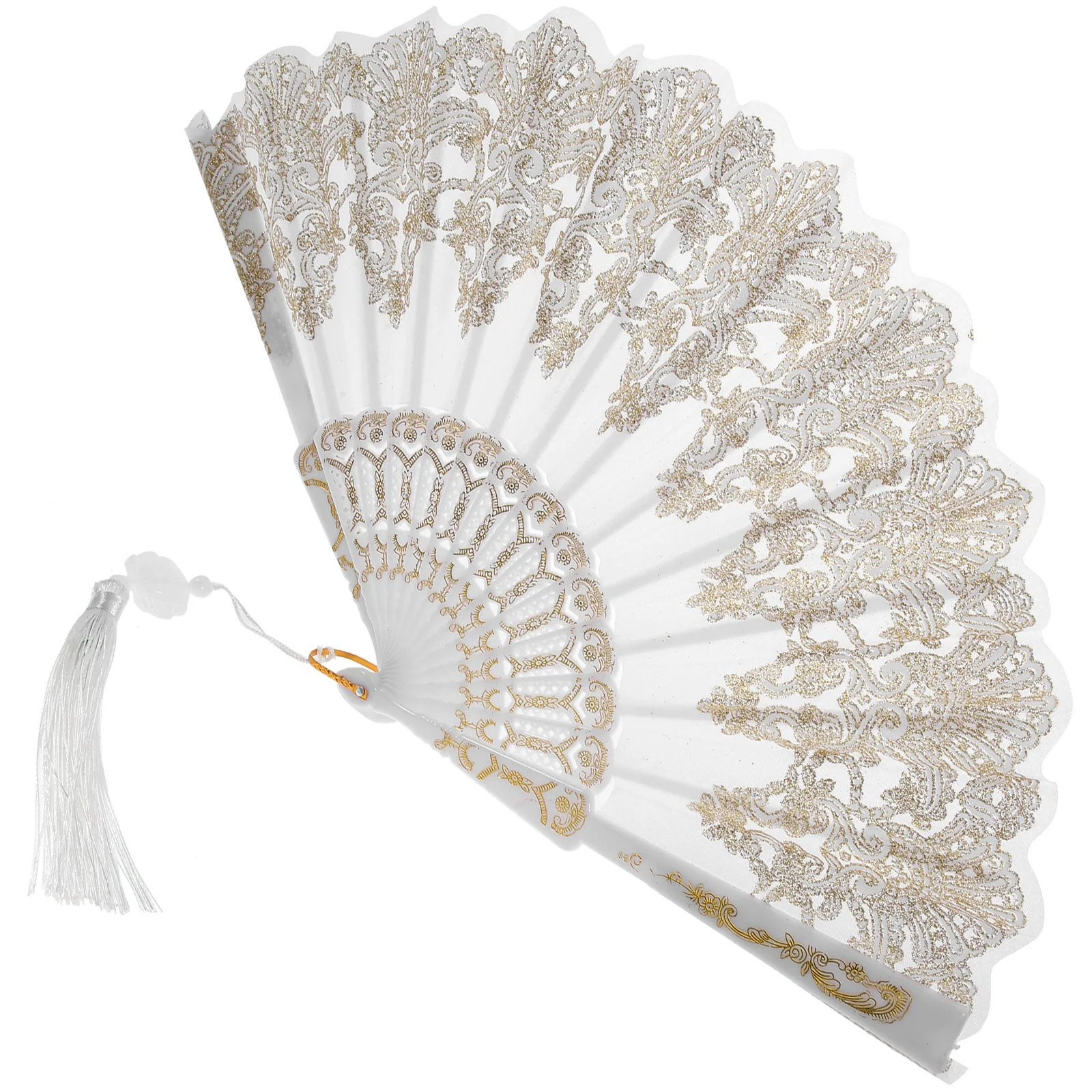 Portable Foldable Fan Foldable Trim Hot Stamping Tassel Fans Chinese Style White Pp Folding Miss