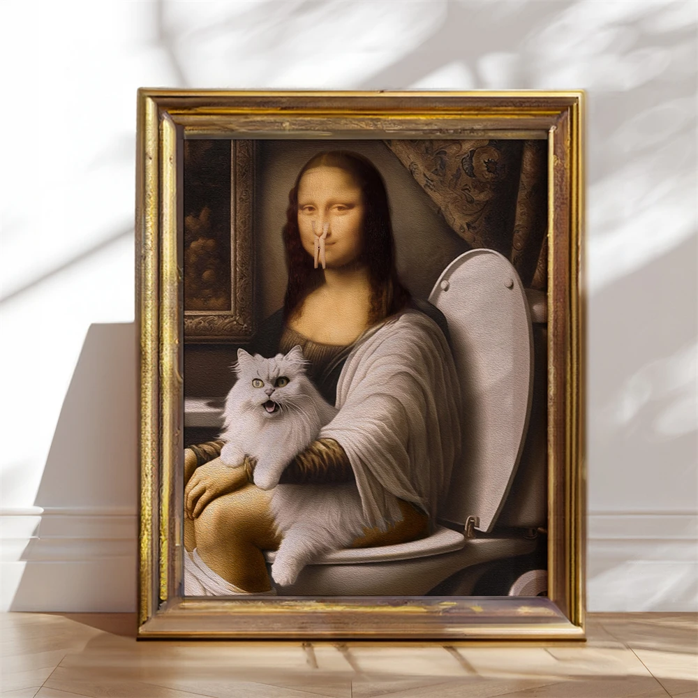 

Dark Academia Decor Mona Lisa Bathroom Inspired Art Prints Funny Bathroom Art Canvas Painting Bathroom Toilet Poster Decoration