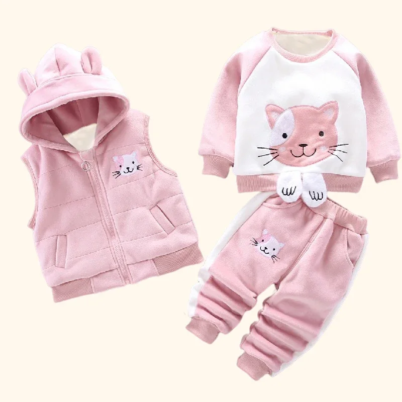 3 pezzi Set abbigliamento per bambini addensare caldo capispalla con cappuccio completi per bambini completi in tre pezzi Costume per bambini