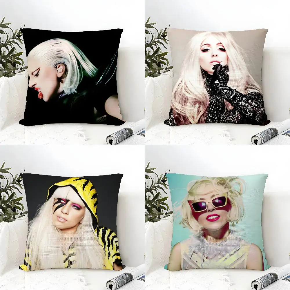 Hot Singer L-Lady G-Gaga Cushion Cover Eco Linen Pillow Case Double-Sided Print Breathable Durable Zipper Home Decor Gift