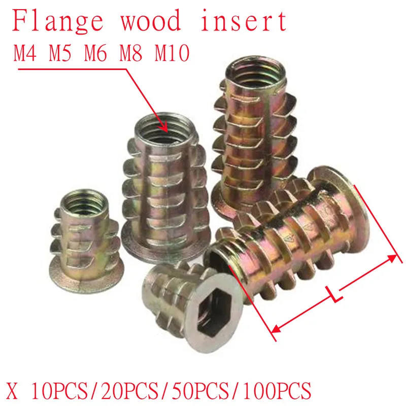 10-100PCS M4 M5 M6 m8 m10  furniture nut Zinc Alloy Thread For Wood Insert Nut Flanged Hex Drive Head Furniture Nuts