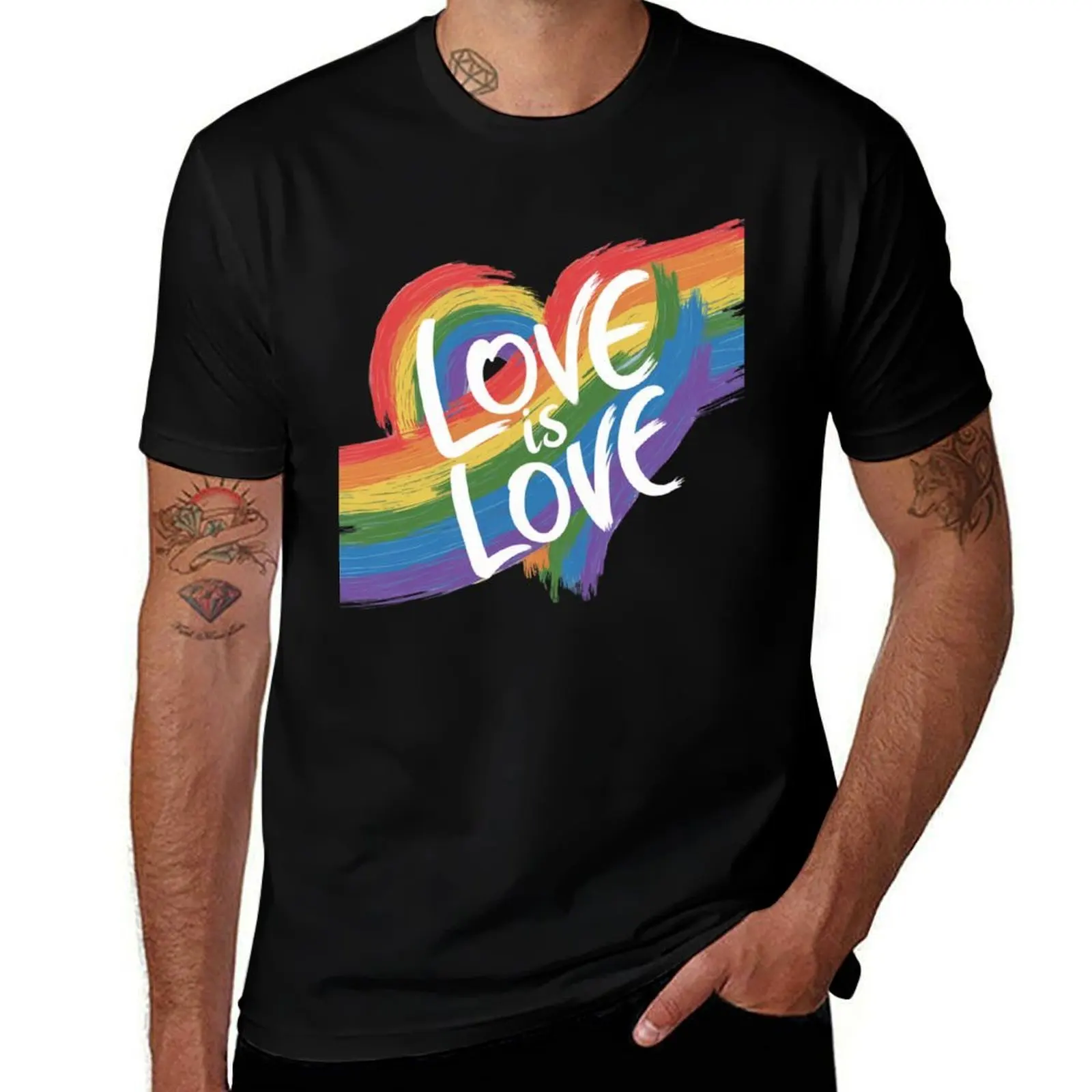 

Love is Love Rainbow Heart - футболка Pride, мужская футболка, летние мужские футболки для мужчин, хлопковая футболка, мужская футболка