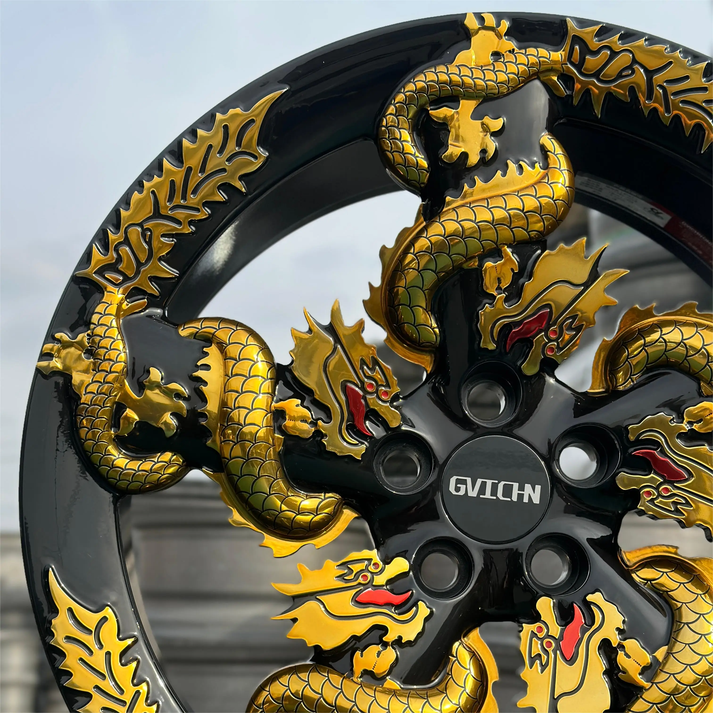 One-Piece Black With Gold Loong Wheel Custom Wheel Rim 16-30 Inches 6061 Aluminum Alloy Multi-Spoke for Modification Car Custom