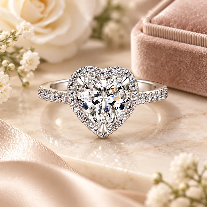 S925 Sterling Silver Heart Shape Moissanite Ring D Color  Heart Cut Diamond Women Wedding Promise Ring Luxury Fine Jewelry Gift