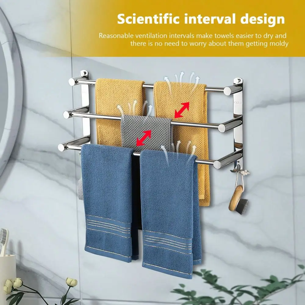 

3Tier Towel Bar 1730 Inch Adjustable 304 Stainless Steel Wall Rack, No Drilling Adhesive Towel Slipper Holder For Bathroom, Spa