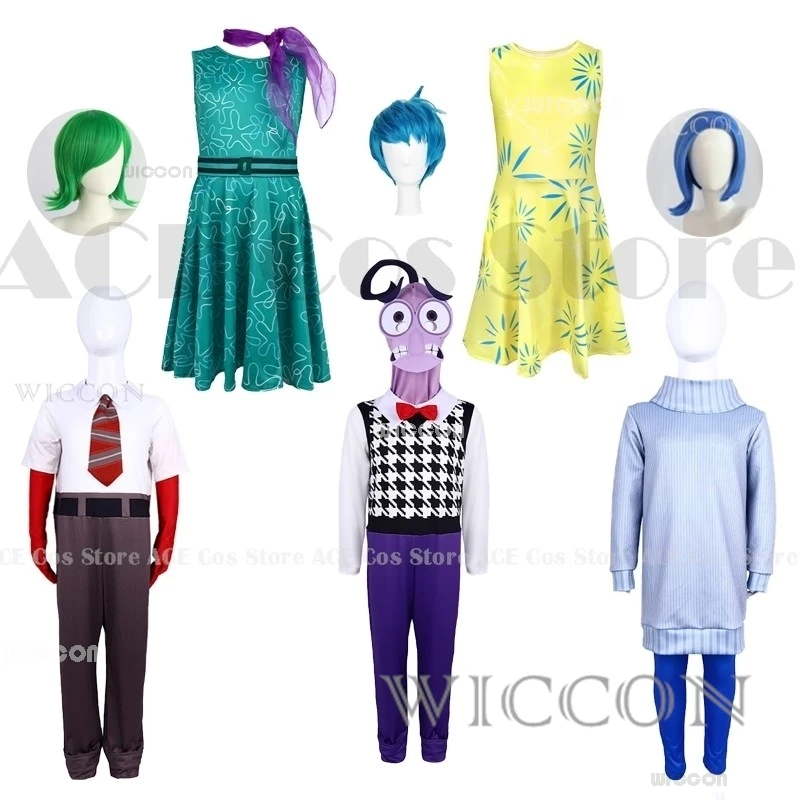 Inside 2 Anime Joy Cospaly Fear Anger Disgust Sadness Envy Ennui Roleplay Costume Wig Outfit Adults Kids Party Halloween Set