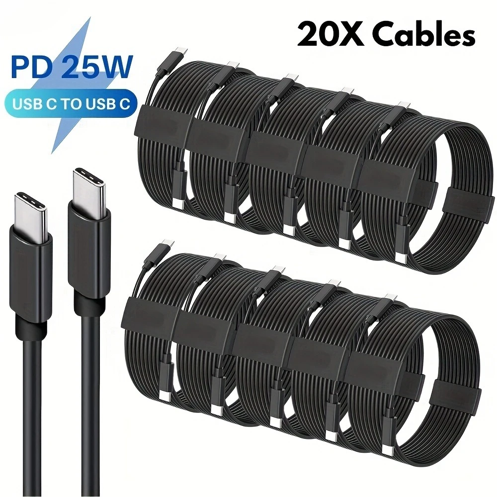 20pcs for Samsung for iPhone 15 for Xiaomi USB-C to USB C Cable 25W Fast Charger Type C Data Cord Lot