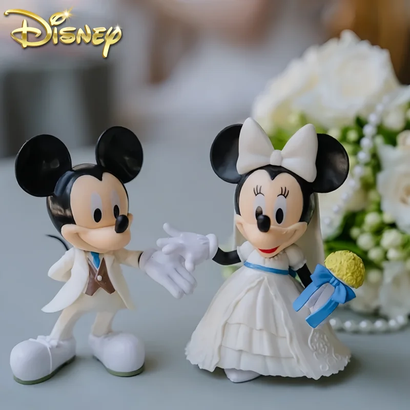 Disney Mickey Mouse Minnie Marry Wedding Dress Couple Action Figurines Modle White Dress Cake Decoration Wedding Model Gift Toys