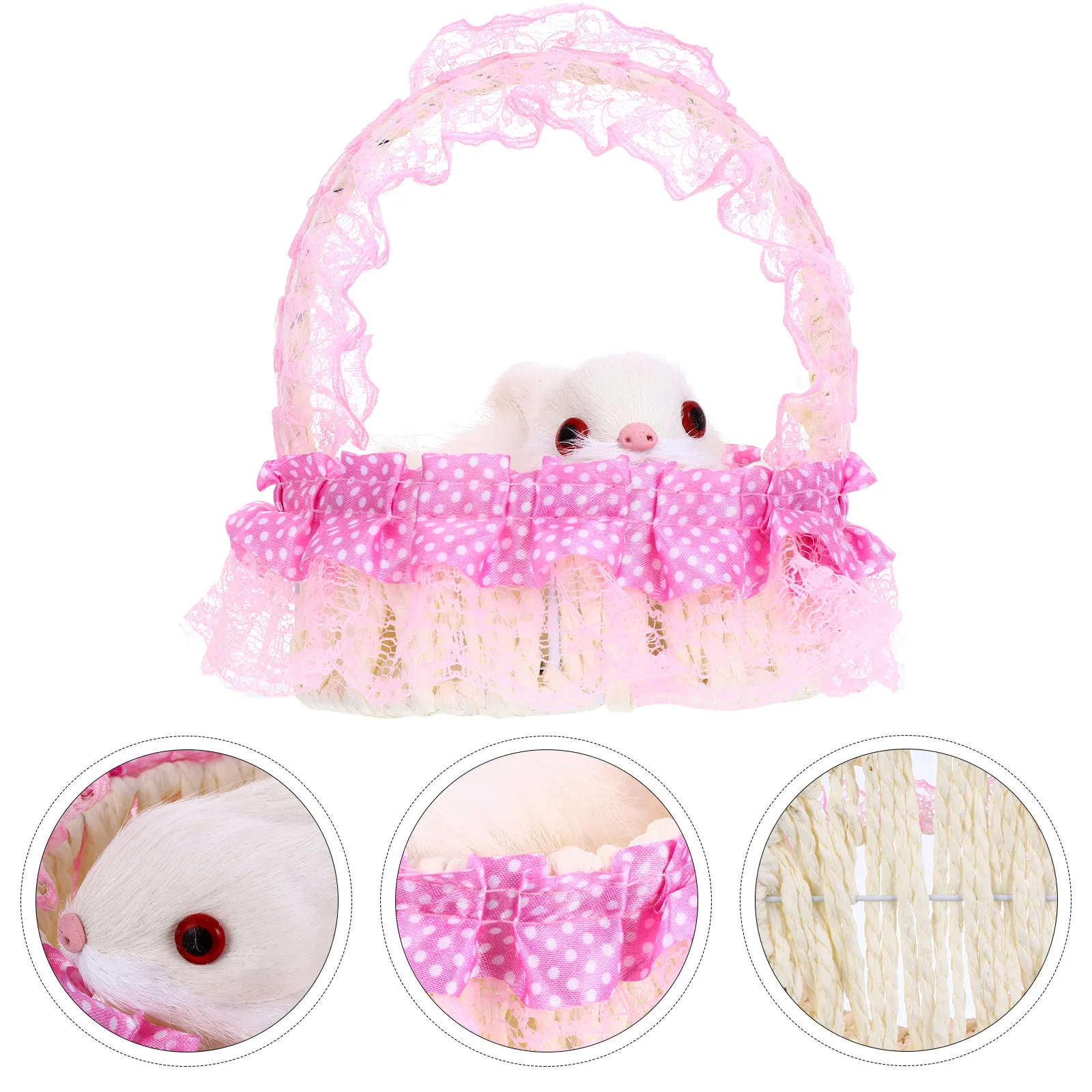 1Pcs Soft Textured Rabbit in Woven Basket Decoration Vivid Detail Lovely Room Decor Gift for Friends Family Animal Ornament