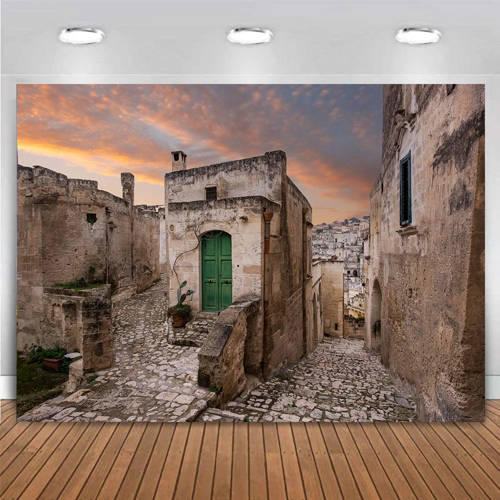 Medieval Ancient Town Street Backdrop Old City Building Castle Stone Wall Italy Spain Birthday Party Decoration Background Vinyl