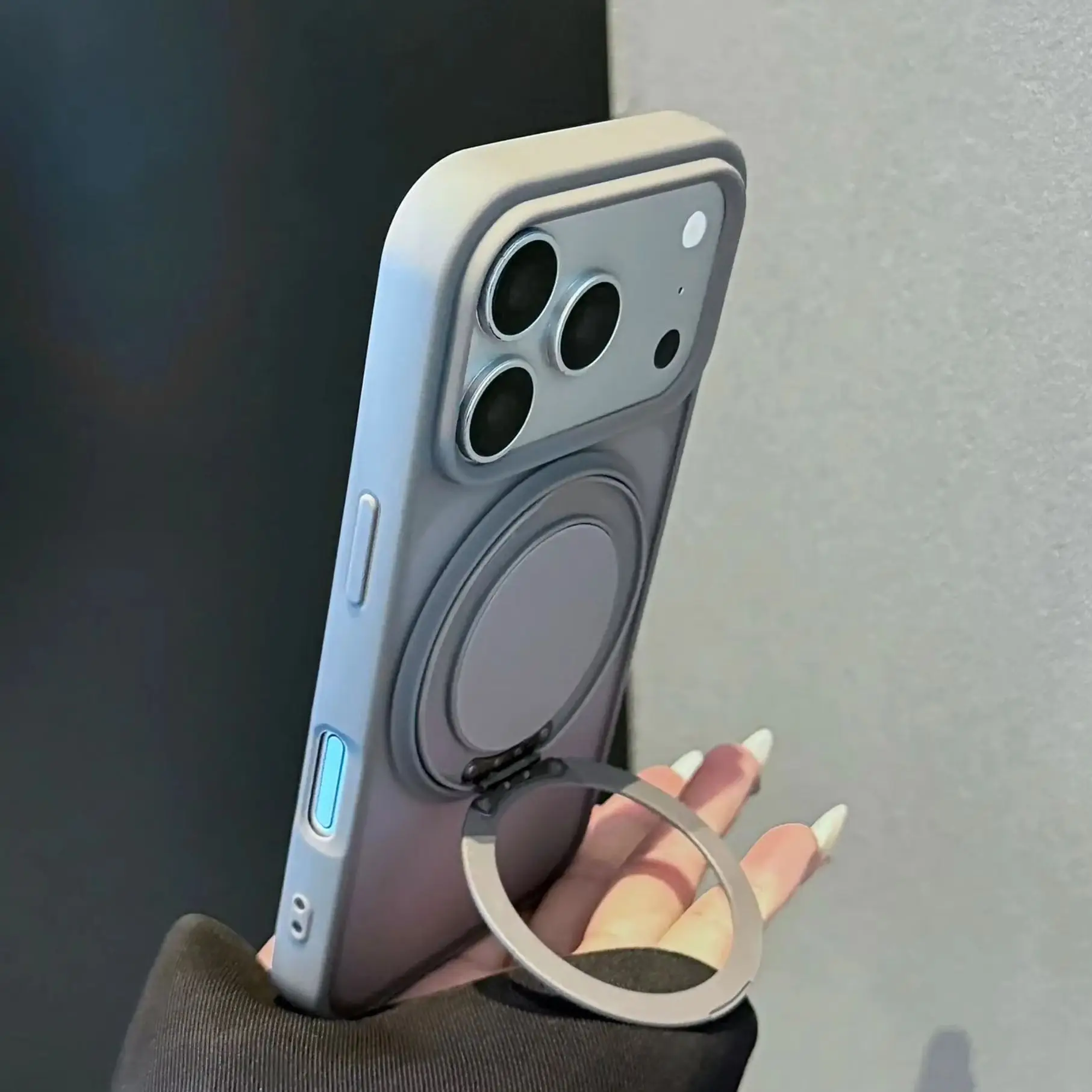 360 Rotating Bracket Magnetic Case For iPhone Air 17 16 15 14 13 12 11 Pro Max Plus For Magsafe Wireless Charge Frosted PC Cover