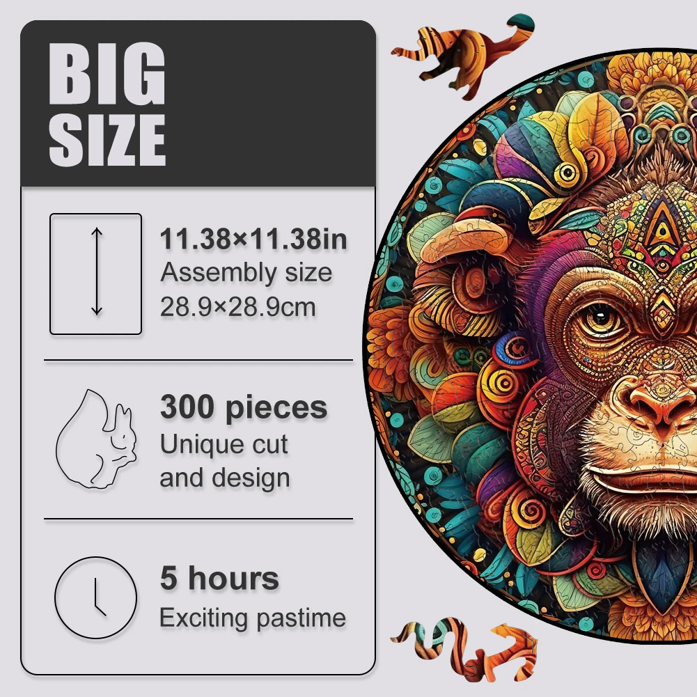 3D Wooden Puzzle Mandala Monkey Animals Wood Puzzle Cognitive Games Gift For Adults And Children Intelligence Puzzles Toys