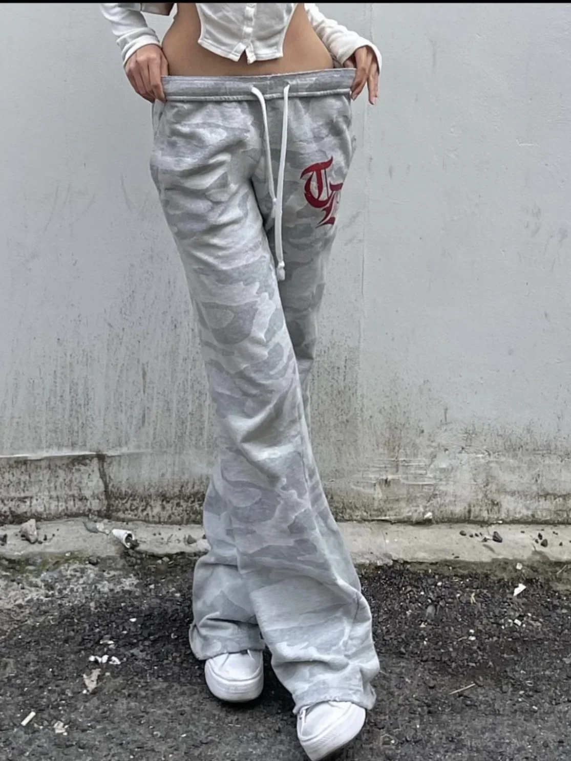 

High Street Korean Fashion Straight Trousers Versatile Five pointed Star Pattern Printed Camo Slimming Casual Pants for Women