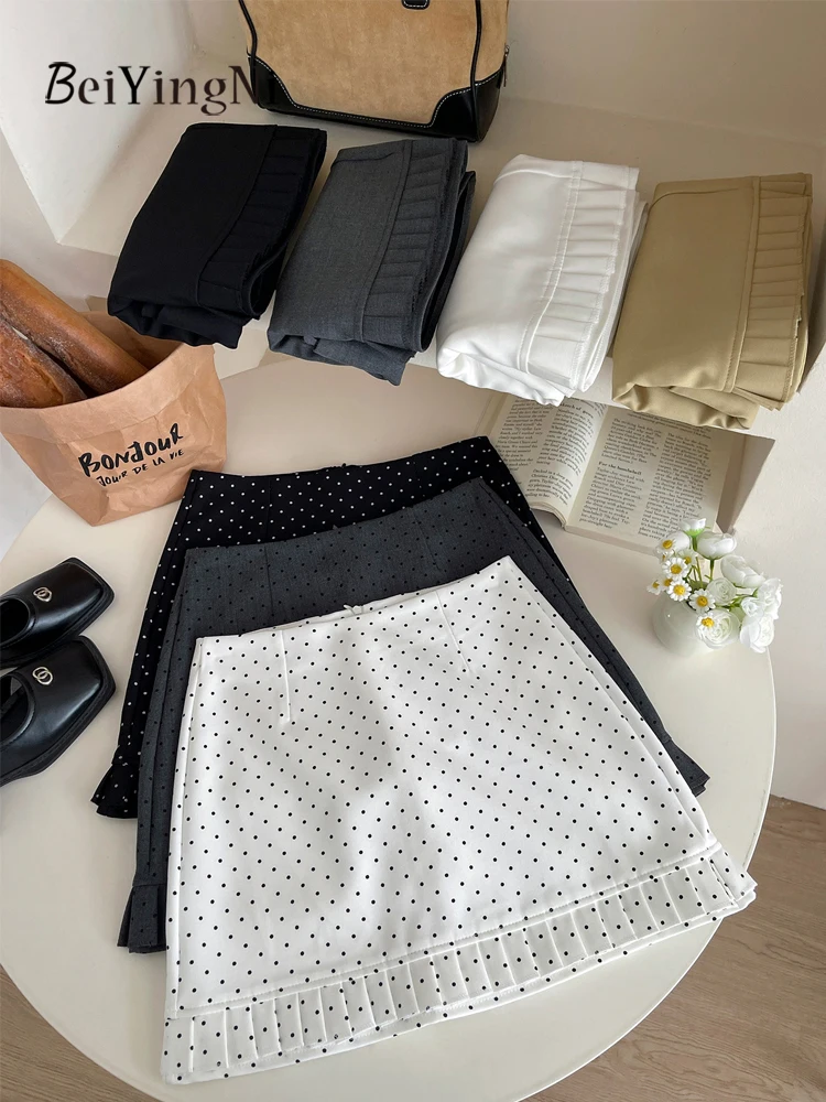 

Новая коллекция 2026: Женская мини-юбка Beiyingni с принтом в горошек, элегантная, с декоративными элементами, для офиса, черная, в стиле K-pop, с вставками