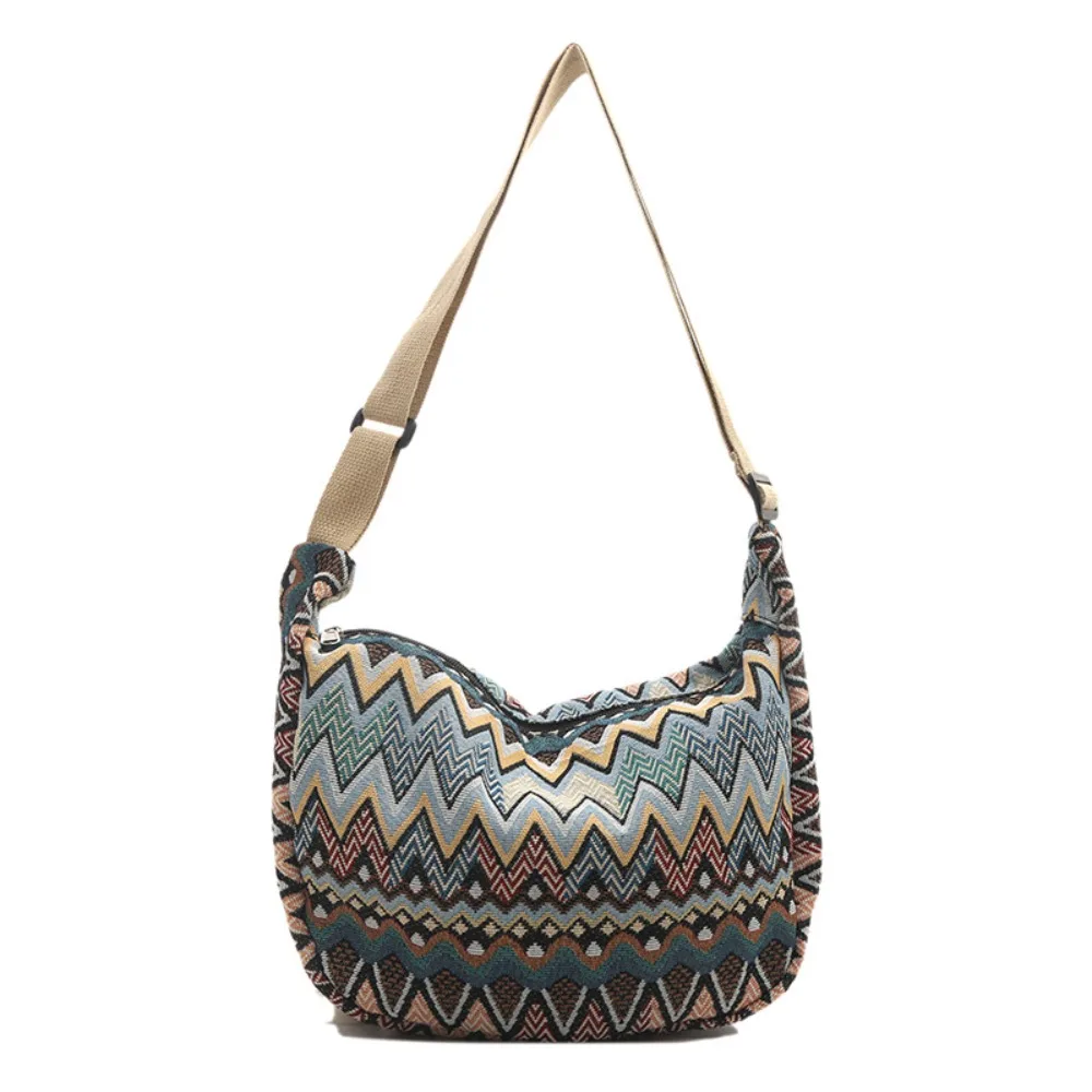 

Большая вместительная сумка через плечо в этническом стиле, парусиновая вышитая волнистая сумка на плечо, сумка для пельменей, богемная большая сумка для девочек