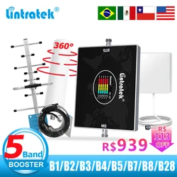 Lintratek 5 Band Cellular Amplifier B28 700 900 1800 2100 2600 MHZ B2 B4 B7 LTE GSM 2G 3G 4G Signal Booster Mobile Repeater 70dB