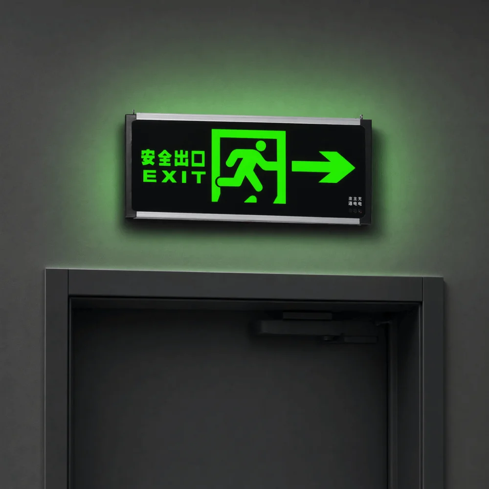LED Light Emergency Exit Light Green Hanging Evacuation Sign Light Self-illuminated with Hard-wired Indicator Warning Lamp