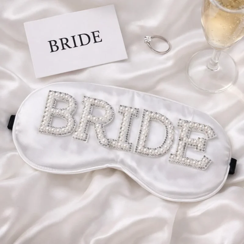 

Pearl-Embellished BRIDE Satin Sleep Mask, Bridal Light Blocking Eye Mask, Elegant Wedding Accessory for Bride, Ideal for Bachelorette Party Gifts, Bridal Shower and Honeymoon Travel