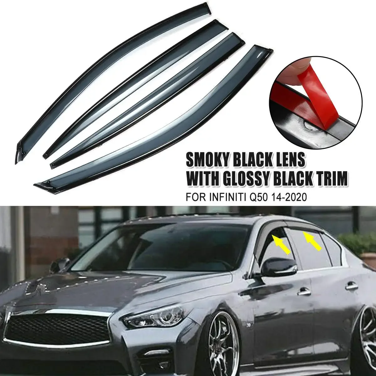 

Q50 Car Side Window Deflector Window Visor Vent For Infiniti Q50 Q50S 2014-2020 Wind Shields Sun Rain Guards Awnings Shelters