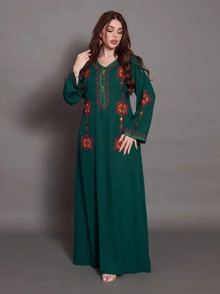 Vestido bordado muçulmano elegante para mulheres, Jalabiya Abaya, vestidos longos Ramadan, mulheres Kimono Robe, marroquino Caftan, Abayas