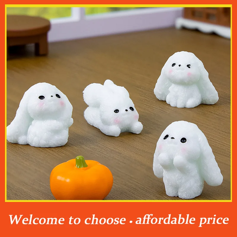 10 pièces de figurines de lapin miniatures en résine, décorations d'animaux mignons, ornements pour accessoires de bricolage