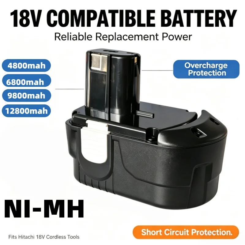 18V NI-MH Battery High Capacity 4.8/6.8/9.8/12.8Ah Replacement for Power Tools EB1812S EB1814SL EB1820L EB1824L EB1826HL