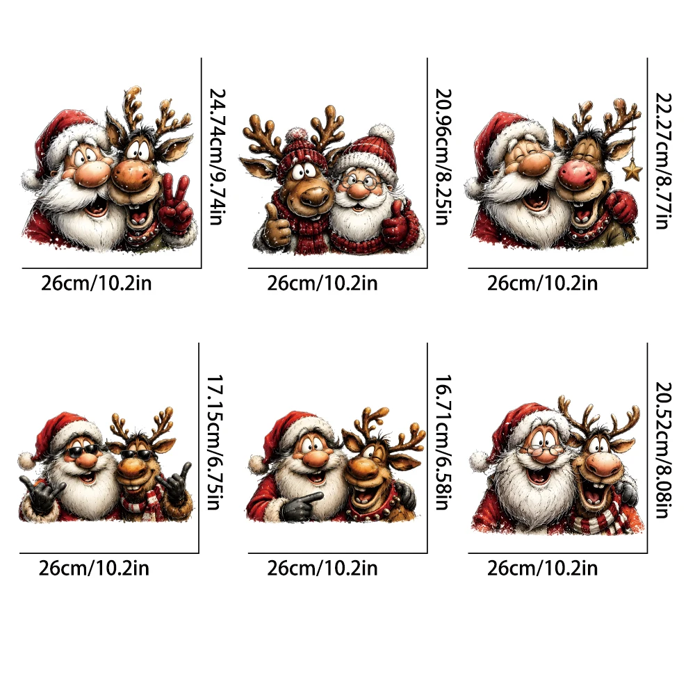 6Pcs Santa Reindeer Heat Transfer Stickers, Fun Holiday Iron-on, DIY Winter Celebration Clothing Decor