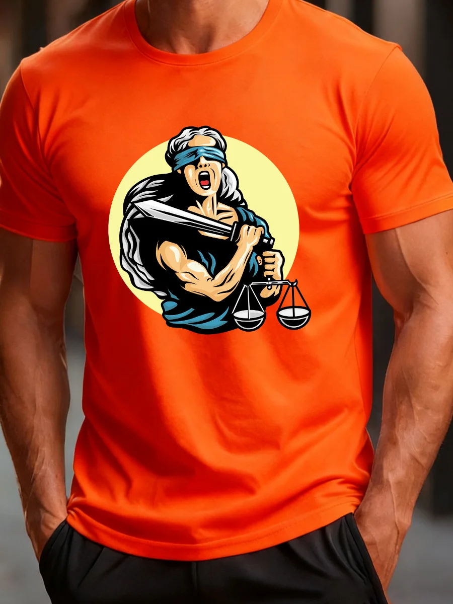 تي شيرت برتقالي بأكمام قصيرة مع طباعة موازين للسيدات معصوب العينين #1