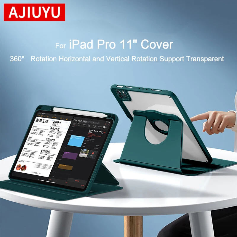 AJIUYU Case For iPad Pro 11 Inch Smart Cover 2022-2018 Pro11 Air5 With Pen Slot Transparent 360 Degree Rotation Protective Shell