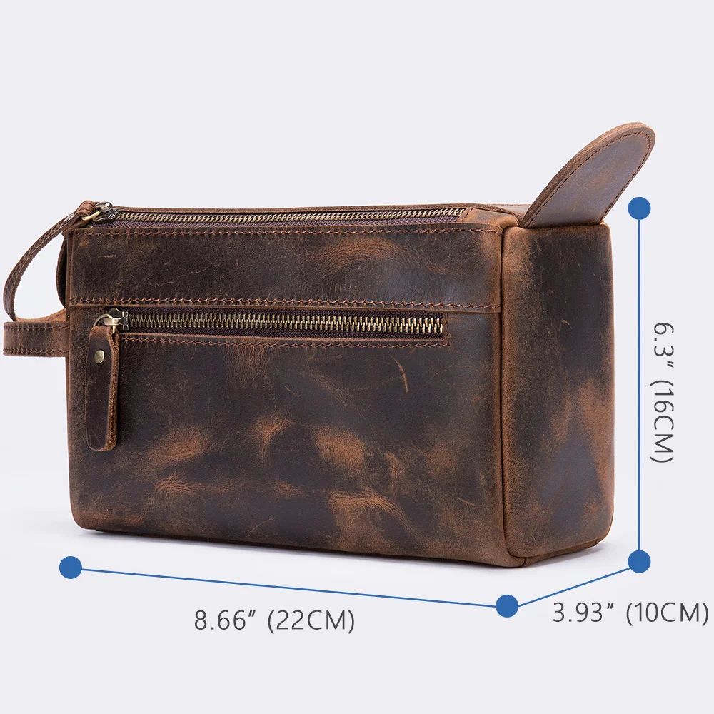 Imagem -03 - Louca Carteira de Embreagem Masculina Bolsa Longa para Homens Bolsa de Mão com Zíper Higiene Pessoal Masculina Genuína Moda