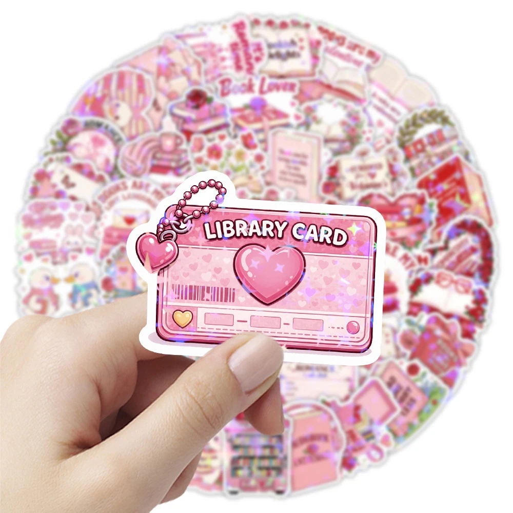 10/30/50 Stück Holographische Laser-Stil Buchliebhaber-Aufkleber Niedliche Rosa Valentinstag Cartoon-Sticker DIY Laptop Handyhülle Schreibwaren
