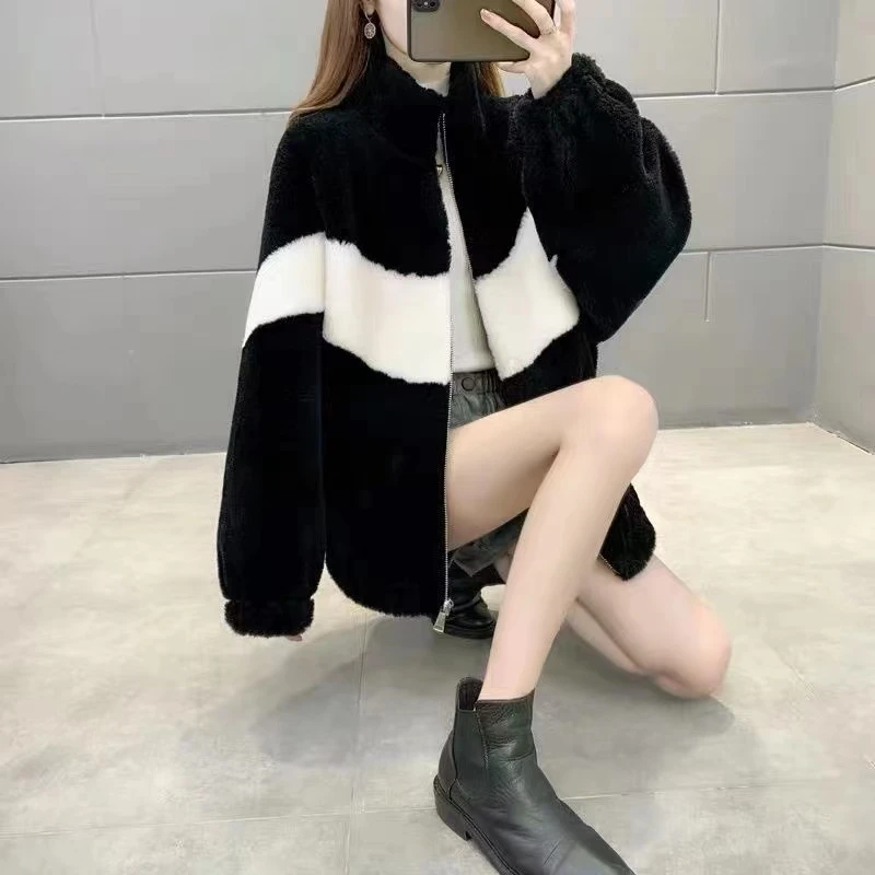 Stylish Thickened Lamb Fur Particle Women's Jacket Autumn Winter New Arrival Fashionable Outerwear  Collar Zipper Closure...