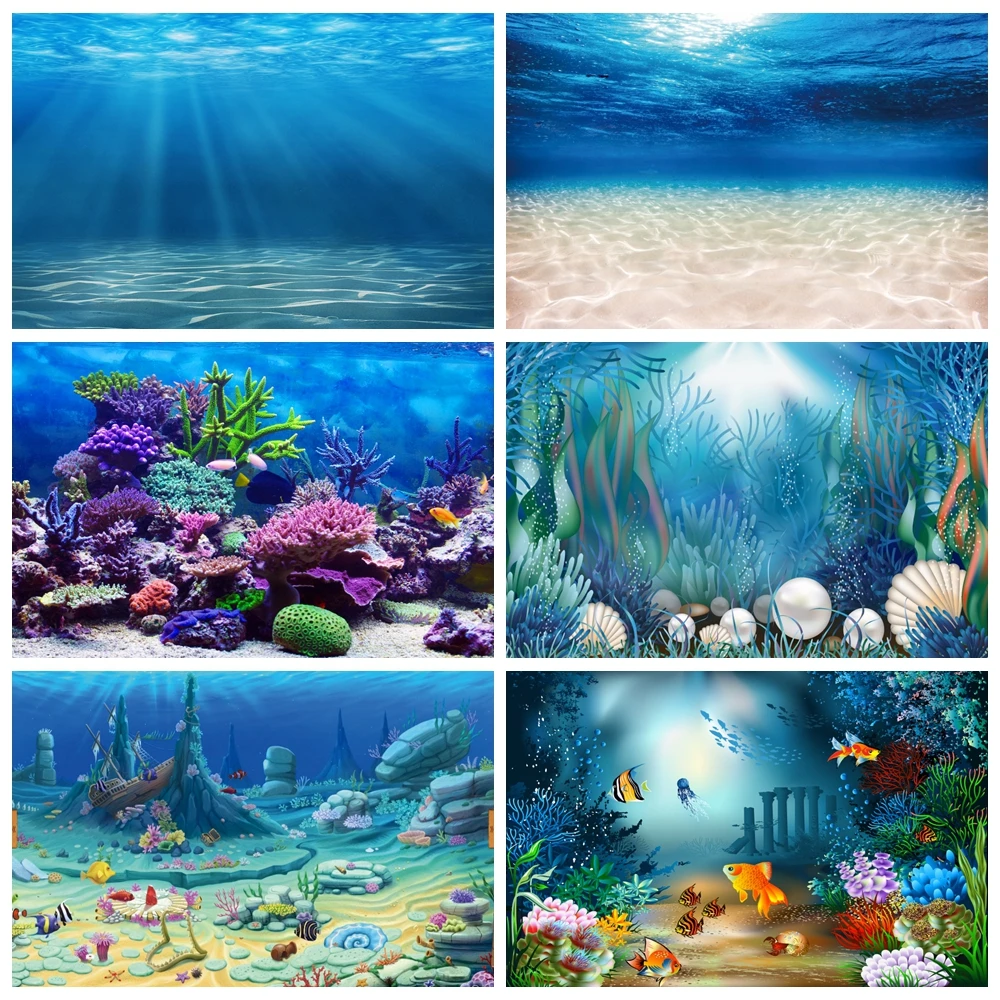 

Underwater World Seabed Photography Backdrop Decor Ocean Undersea Fish Coral Baby Birthday Background Photo Studio Props Custom