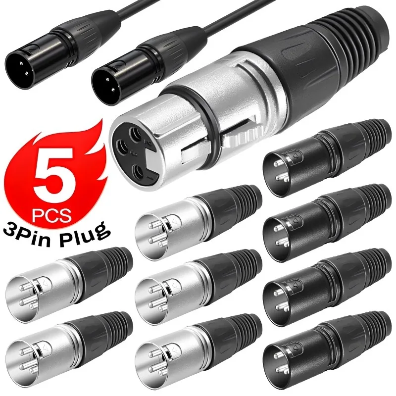 1/3/5PCS XLR 3Pin Microphone Audio Cable Plug Connectors Male & Female 3-core Swiss Cannon Cable Terminals Amplifier Accessories