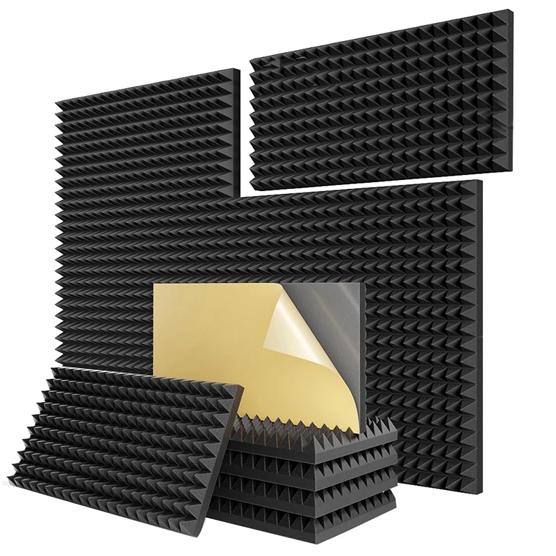 12 Pack Self Adhesive Pyramid Sound Proof Foam Panels, 24 X 12 X 2Inch Acoustic Panels,For Noise Absorbing Canceling