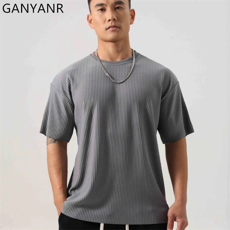 GANYANR Running T-shirt For Men Summer Golf Clothing Sportswear Short Sleeve Gym Bodybuilding Yoga Wear Sports Fitness Cool Tee