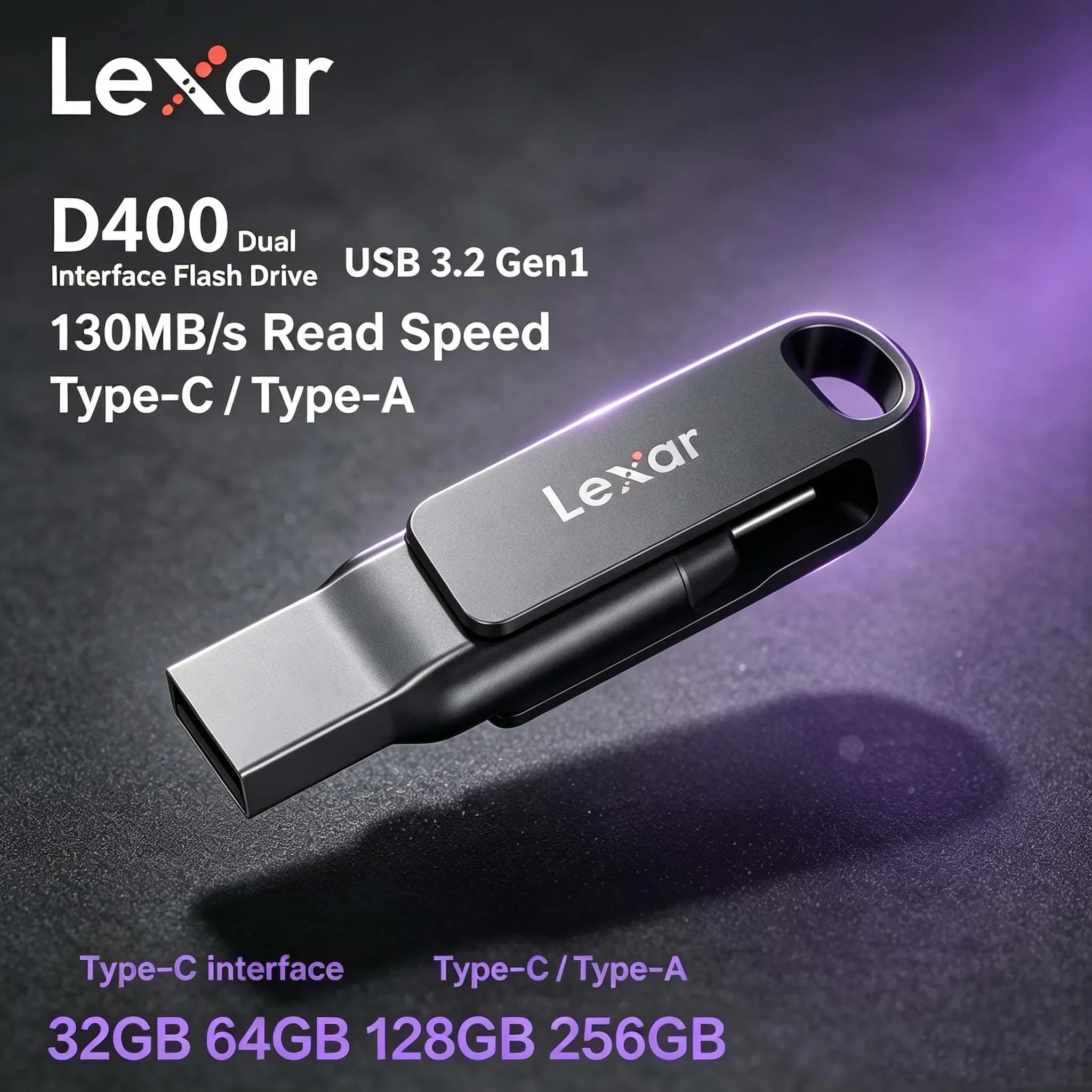 Lexar 256GB JumpDrive Dual Drive 128GB D400 USB 3.2 Type-C Type-A Flash Drive Read Up to 130MB/s Storage Expansion for iPhone 15