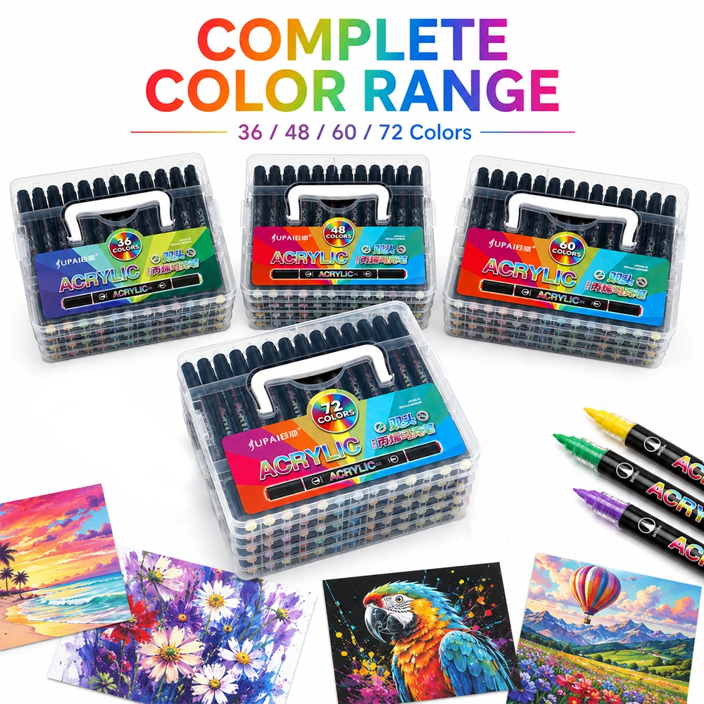 

12/24/36/48/60/72 Colors Acrylic Marker Set Dual Tip Professional Painting Artistic Creation DIY Craft Decoration Art Class Tool