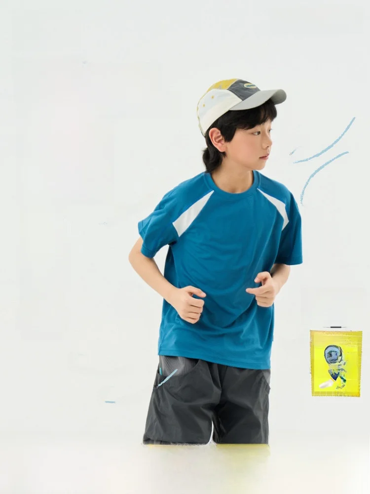 

Ultra-Light Mipo Children's T-Shirt Short Sleeve Quick-Dry Outdoor Sports Top Breathable Polyester Fiber round Neck Print Design