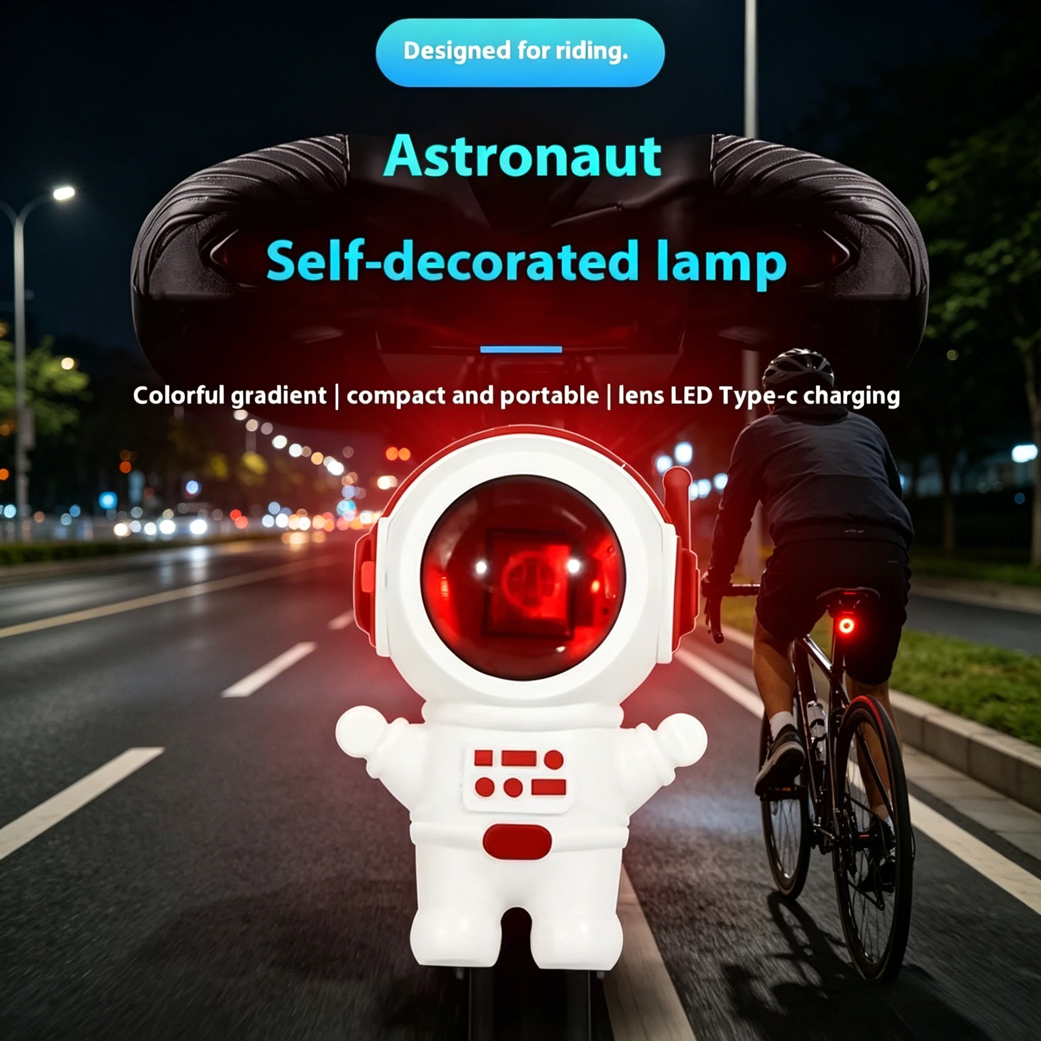 Innovative Astronaut-themed Bicycle Tail Light for Mountain and Road Bikes Night Riding Light Warning Light Guide Light Cycling