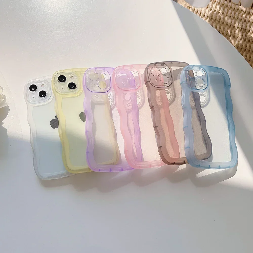 For iPhone 15 14 13 12 11 Pro MaxXS  7 8 Plus Case Cute Transparent Curly Wave Hybrid Shockproof Bumper Cover Soft Funda image 3