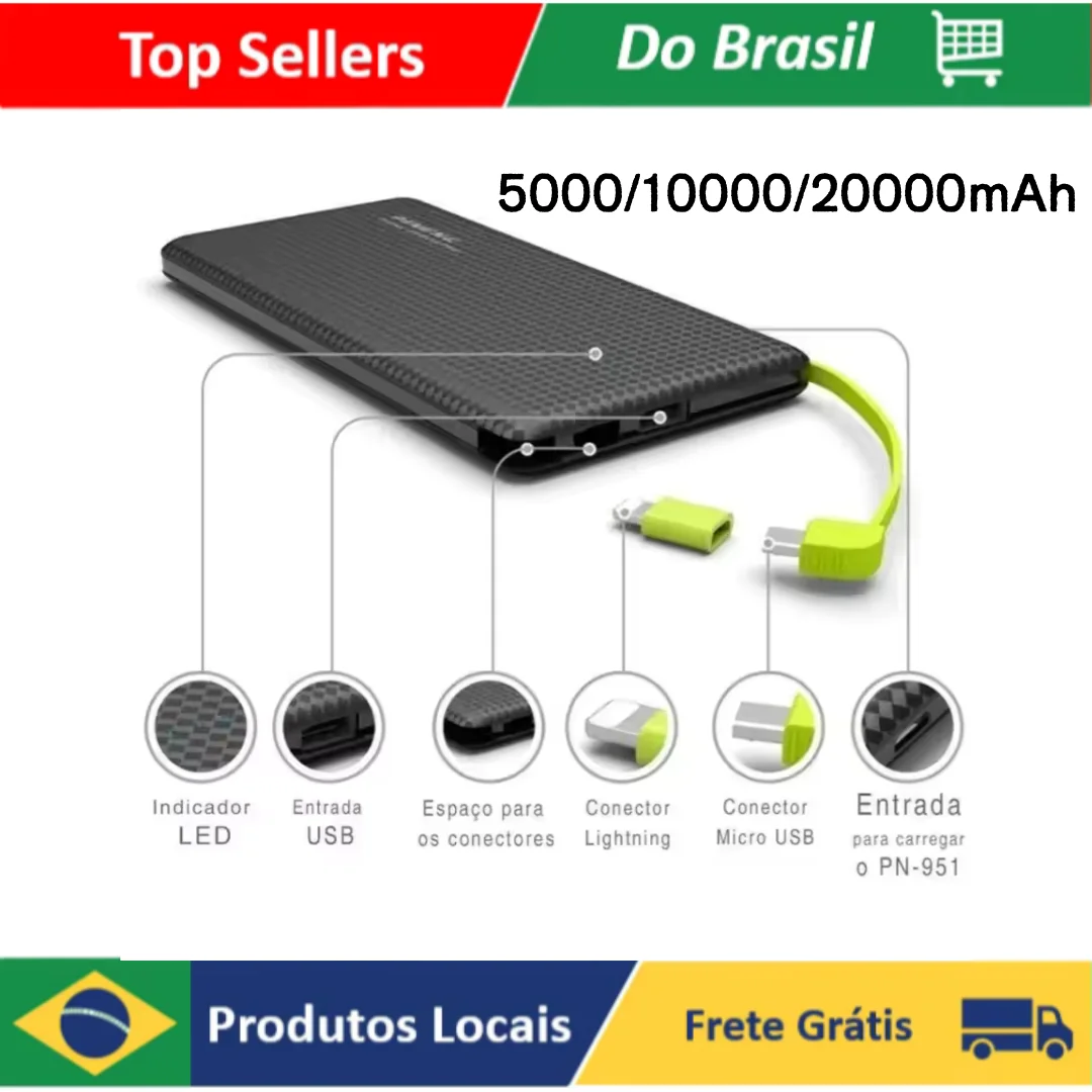 Carregador Portátil Power Bank 5000/10000/20000mAh Carregamento Rápido Bateria Externa par