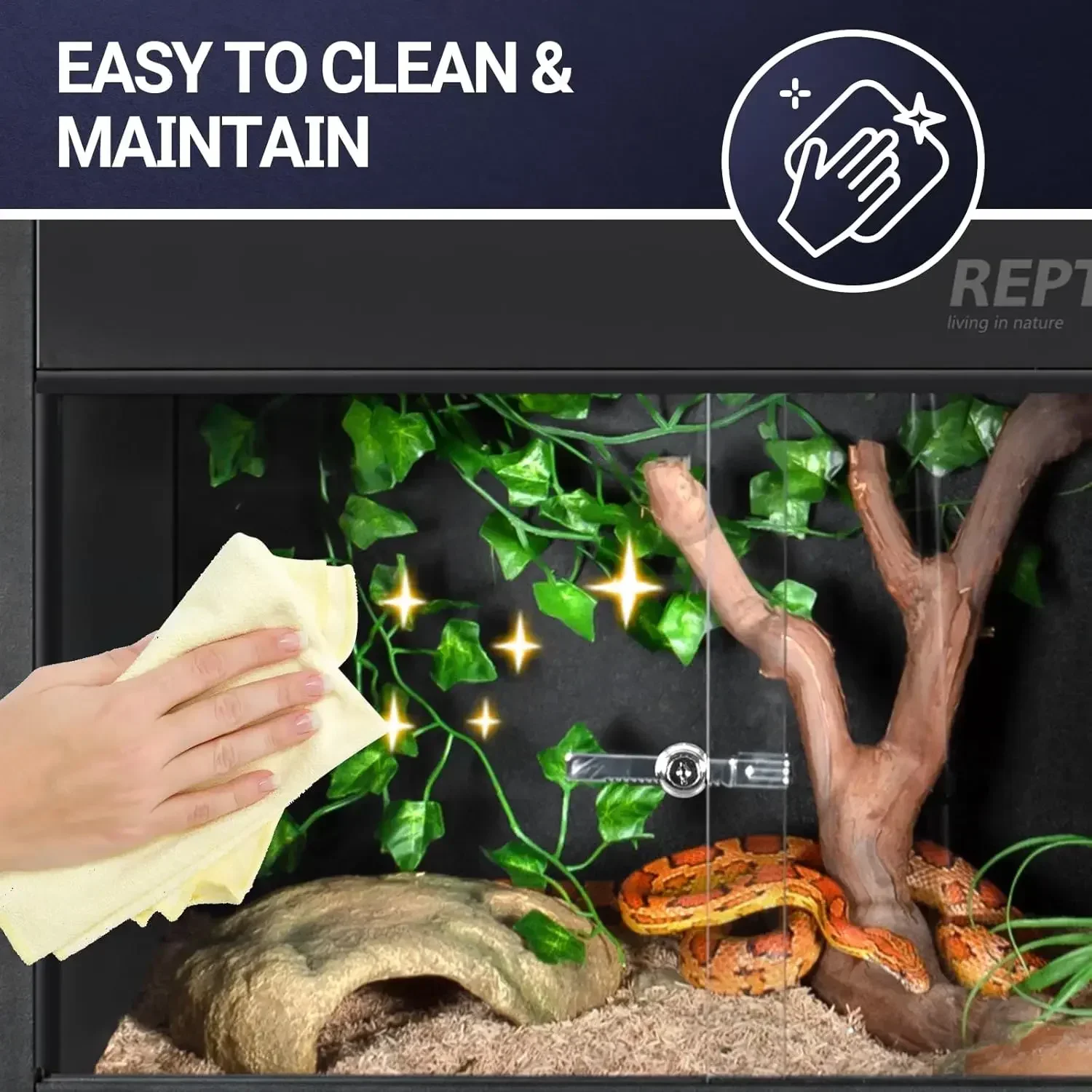 Ball Python Bearded Dragon Snake Gecko, Reptile Terrarium Lounge Habitat with Glass Sliding Door & Top Screen Ventilation - view 5