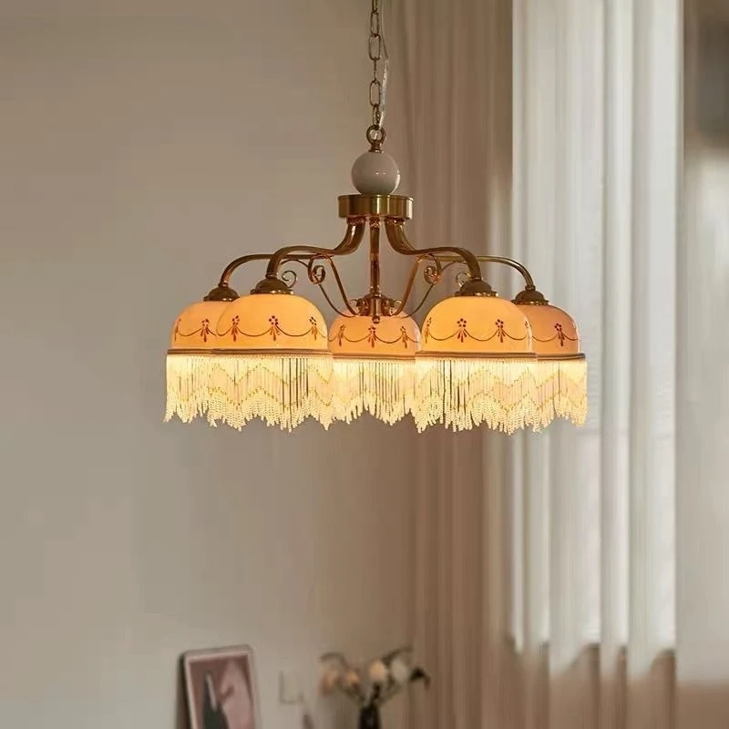 French vintage Tassel Pendant Light innovative Design Ceramic Decor Ceiling Lamp Modern Living Room Dining Room Bedroom Decor