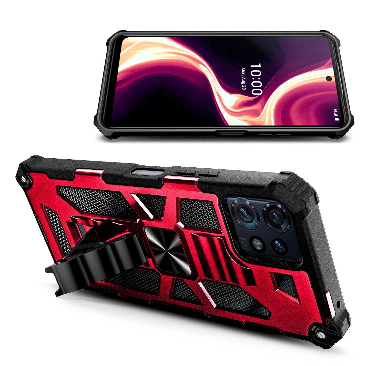 For Motorola Edge Plus 2023 / Motorola Edge 40 Pro Armor Shockproof Stand Case Cover Rugged Kickstand Armor +Tempered Glass