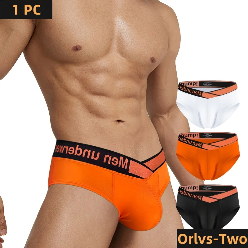 MP270 1 Pairs of Orange V-belt Briefs Sexy Gradient Laser Low Waist Comfortable Breathable Briefs Mens Underwear