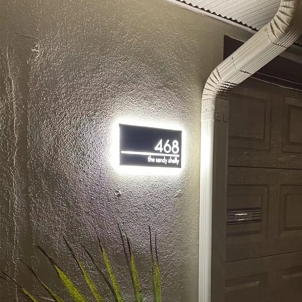 Imagem -02 - Personalizado e Personalizável Led House Number Address Sign ao ar Livre à Prova Dágua Placas Acrílicas Nome Apartamento Iluminado