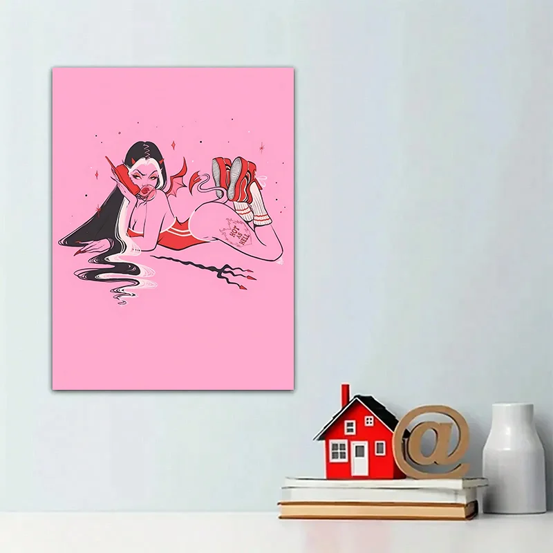 Classic Abstract Wall Art Devil Girl Calling Creative HD Canvas Print Poster Home Living Room Bedroom Decorative Painting view 3