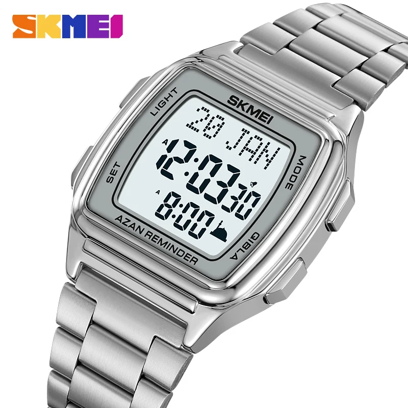 

SKMEI мусульманские цифровые часы со светодиодным дисплеем, часы с пилографией, напоминание о времени, Qibla, функция направления, наручные часы для мужчин и женщин